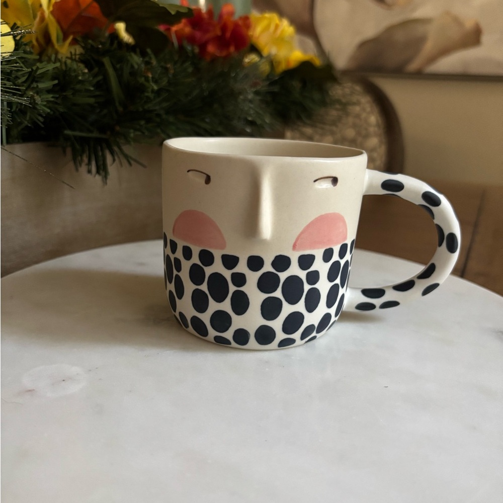 Anthropologie Black and White Dotted Mug